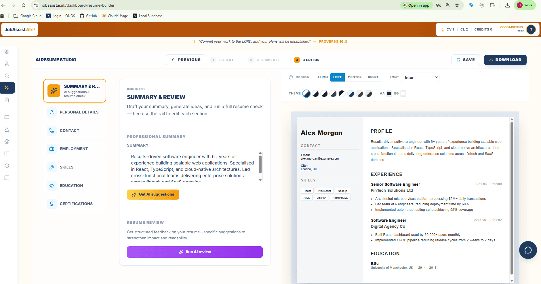 AI CV Builder — JobAssistAI dashboard screenshot